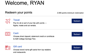 Page to selection redemption options